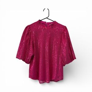 THML Women's Hot Pink High Neck Sequin Top Size Small